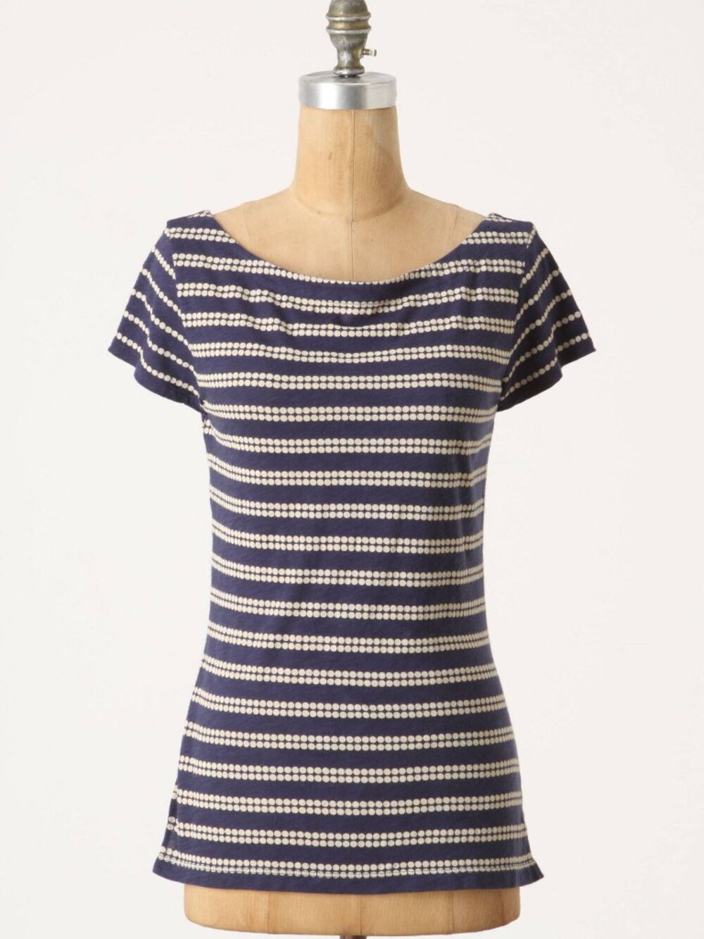 Pilcro Anthropologie Dotted Dashes Tie-Back Tee Navy Cream S
